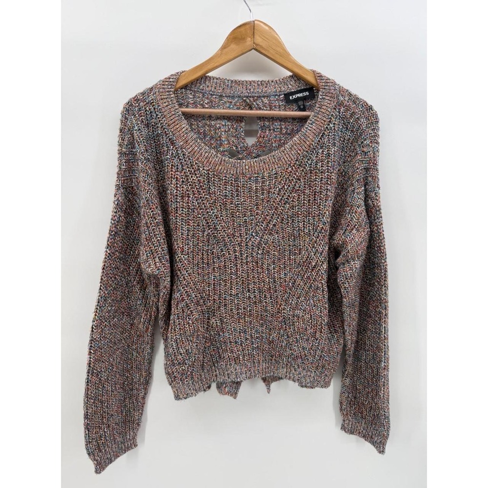 Express Womens XS Multi Color Space Dye Open Lattice Back Knit Sweater - Picture 2 of 8